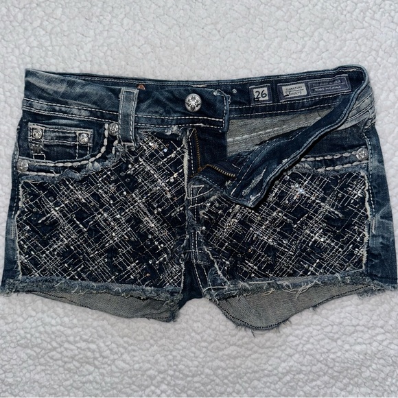 MISS ME signature low rise jean shorts cutoff denim embellished distressed 26 - Picture 8 of 15